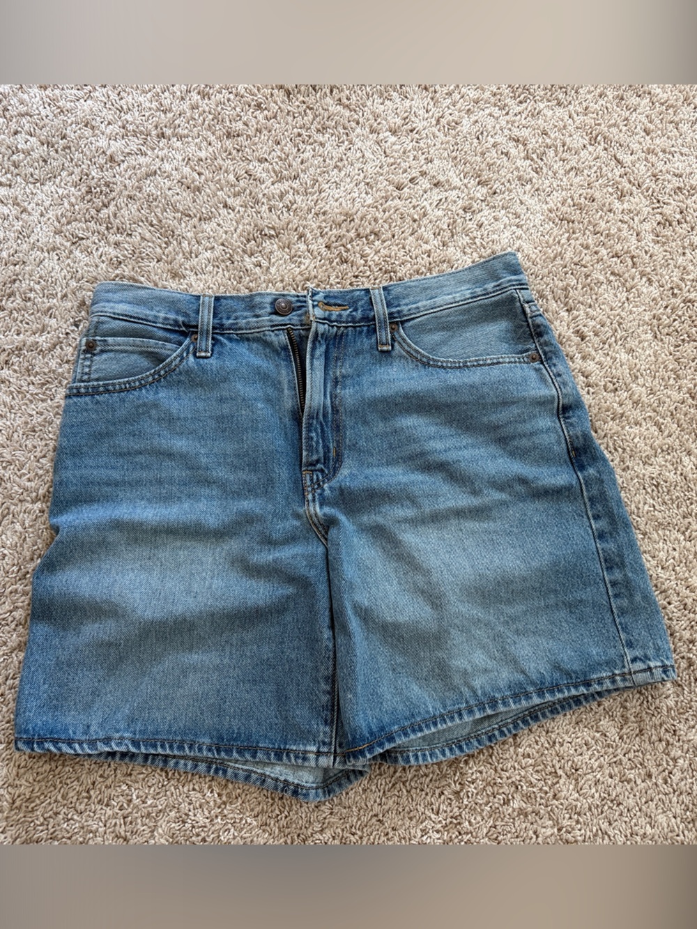 Levi's light blue denim skirt with leather logo patch